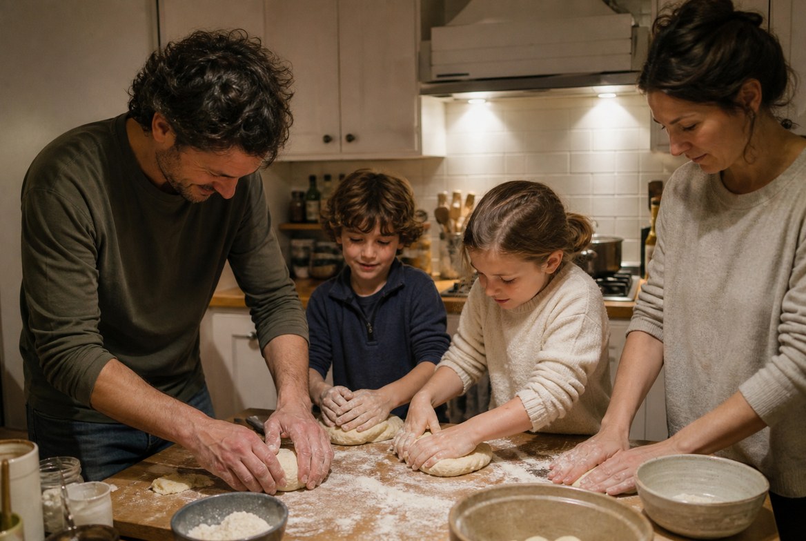 Family kitchen with a wall calendar frame